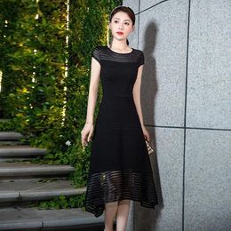 Party Dresses Black Evening Dress Female Temperament Niche Luxury And High-end Feeling 2024 Summer Solid O Neck Short Sleeve Tops