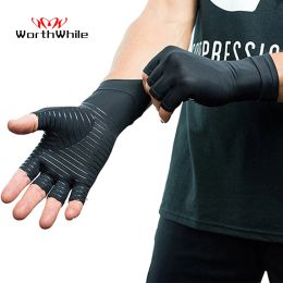 Gloves Worthwhile 1 Pair Arthritis Compression Gloves for Women Men Joint Pain Relief Half Finger Brace Therapy Wrist Support Antislip