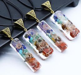 Retro 7 Chakra Pendant Orgone Reiki Healing Colorful Chip Natural Stone Energy Necklace Pendulum Amulet Orgonite Crystal Necklaces4012408