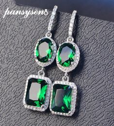 PANSYSEN Luxury Emerald Citrine Drop Earrings Genunie 925 sterling silver Jewellery Earrings For Women Party Engagement Gifts 2011133298441