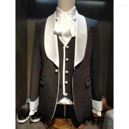 Men's Suits England Style Gentlemen Men Black Jacket Pants White Shawl Lapel Elegant 3 Pcs Vest Formal Evening Party Set