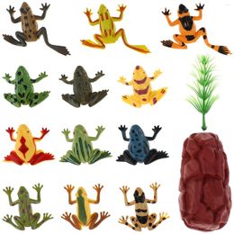 Garden Decorations 12pcs/Set Plastic Realistic Frog Model Action Figures Lifelike Animals Toys With Grass Fake Stone Dollhouse Landscape