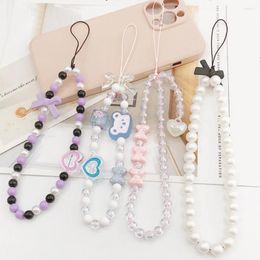 Keychains Short Lanyard Beaded Chain Mobile Rope Handstring Pendant Acrylic Bear Bead Keychain Bow Knot Wallet Strap Fashion Pendants