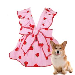 Dog Dresses For Small Dogs Girl Pet Skirt Cat Strawberry Print Party Dress Cute Apparel Puppy 240429