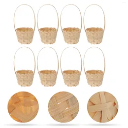 Dinnerware Sets 8 Pcs Jewelry Flower Basket Bridesmaid Wicker Storage Container Bamboo Weaving Picnic