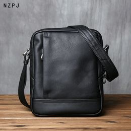 NZPJ Mens Shoulder Bag Top Layer Cowhide Trend Messenger Leather Casual Youth Fashion Suitable For 10 Inch Ipad 240429