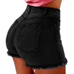 Women's Shorts Women Summer Short Pants Retro Distressed High Waist With Butt-lifted Design Side Pockets Slim Fit For Casual