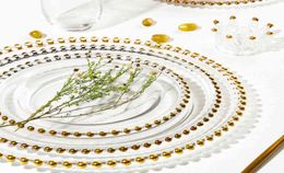 P T 825 quot105quot 125 quot13quot dinner plate under decorative glass Gold Beaded Wedding6872090