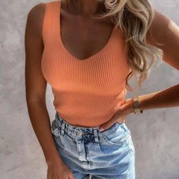 Women's Tanks Women Tank Top Ribbed Sleeveless Skinny V Neck Summer Streetwear Knitted Female Basic Casual Camisole T-Shirt Ladies Clothes