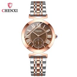 CHENXI Morning Fashion Womens Watch Independent Second Disc Fashion Roman Rose Gold Waterproof Quartz Watch Fangsheng Clock