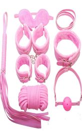 Bondage 7 Pcs Set Sex Product Erotic Toys Adults Bdsm Tail Anal Plug Handcuffs Nipple Clamps Gag Whip Rope For Couples3274487