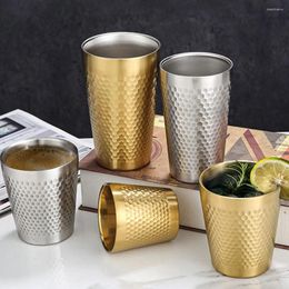 Mugs Double-Wall Beer Cups Stainless Steel Cold Water Drinks Cup Keep Hammered Texture Anti-scalding Anti-fall Milk