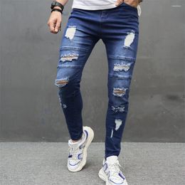 Men's Jeans Men Street Style Fashion Hiphop Holes Splicing Biker Skinny Pants Male Stretch Slim Denim Trousers For