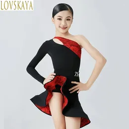 Stage Wear Fashion One Sleeve Latin Dance Dress Girls Competition Dresses National Standard Ballroom Costumes