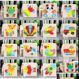 Party Favour Baby Jigsaw Style Wooden 3D 18 Toys For Children Cartoon Animal Traffic Puzzles Intelligence Kids Early Educational Trai Dhyir