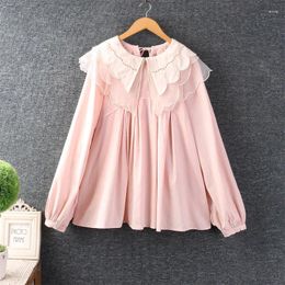 Women's Blouses Spring Autumn Japan Style Mori Girl Sweet Turndown Collar Blouse Women Long Sleeve Casual Loose Cotton Linen Shirt Tops