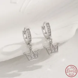 Dangle Earrings 2024 Fashion 925 Sterling Silver Crown Shaped Mosaic Zircon Earring High Quality Women's Noble Elegant