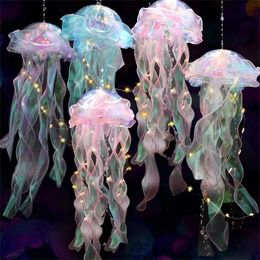 1Pcs Creative Jellyfish Lamp Jellyfish Hanging Decoration Wind Chimes Hanging Lantern Under The Sea Theme Birthday Party Decor 240430