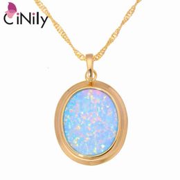 Cinily Green & Blue Fire Opal Stone Necklaces Pendants Yellow Gold Colour Oval Dangle Charm Luxury Large Vintage Jewellery Woman 306e