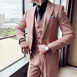 Formal Suit Set Fashion Buttons Pockets Blazer Men Business Turndown Collar for Dating 240422