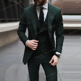 Men's Suits Dark Green Men Formal Business Prom Casual Suit Groom Groomsman Tuxedos Wedding Party Male 3 Piece Set Blazer Vest Pants