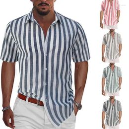 Men's Casual Shirts Mens Stripe Short Shirt Stand Collar Sleeve Men Clothing Harajuku Streetwear Summer Leisure S-5XL