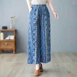 Women's Pants Women Floral Printed Loose Casual Baggy Vintage Summer Thin Korean Style Elastic Waisted Trousers Wide Leg