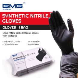 Gloves Durable Synthetic Nitrile Gloves With Diamond Pattern GMG Black Orange 9 Inch Mechanical Housework Work Safety Vinyl Gloves