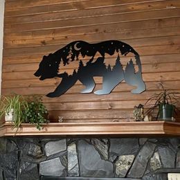 Garden Decorations Rustic Bear In Forest Wall Art - Durable Metal Decor For Nature Enthusiasts Perfect Living Room & Holidays