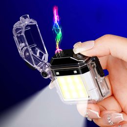 Waterproof Windproof Outdoor Lighter Transparent Case Dual Arc Electric Lighter With Light