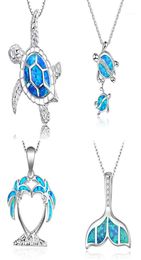 Fashion Silver Filled Blue Imitati Opal Sea Turtle Pendant Necklace for Women Female Animal Wedding Ocean Beach Jewelry Gift16543945