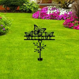 Garden Decorations Butterfly Silhouette Decorative Sign With Stakes Welcome Ground Insert Decor Yard Lawn Art