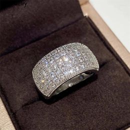 Wedding Rings Trendy Shiny Pave CZ Finger Silver Color Semi-circle Crystal Zirconia Ring For Women Girls Engagement Hip Hop Party