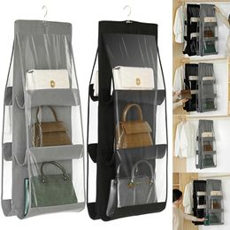 Cosmetic Bags 6 Pocket Hanging Purse Organiser Dustproof Handbag Holder Multipurpose 360 Degree Rotating Hook For Door Closet Wardrobe