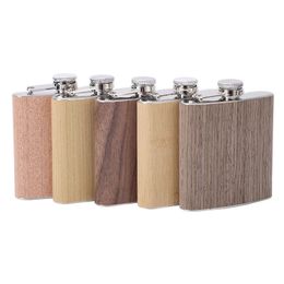 6oz Portable Pocket Stainless Steel Hip Flask Flagon Wood Grain Pattern Whiskey Wine Pot Drinker Alcohol Bottle Travel Tour Drinkware JY1175