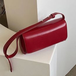 Vintage Women Wine Red Underarm Bag Fashion Simple Pu Leather Square Pack Textured Wedding Bride Handbag Crossbody 240429