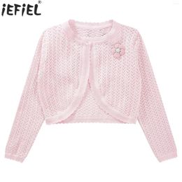 Jackets Kids Girls Flower Knit Bolero Shrug Cardigan Top Hollow Out One Button Open Front Coat Tops Dress Cover Up Outwear
