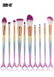 Professional 10 PCS set Mermaid Makeup Brushes Set Foundation Blending Powder Eyeshadow Contour Concealer Blush Cosmetic Makeup To5698614