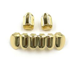 Hip Hop Gold Plated Mouth Grillz Set 2pcs Single Top 6 Teeth Bottom Grill Set Whole9722367