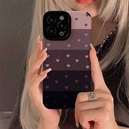Cell Phone Cases Gradient Little Love Heart Case for iPhone 13 12 15 11 14 Pro Max Mini SE X XS XR 7 8 Plus Silicone Leather Shock Cap J240505