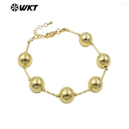 Charm Bracelets WT-JF350 Wholesale Hand Craft Strand Round Brass Beads Connect Chain Bracelet For Women 10PCS