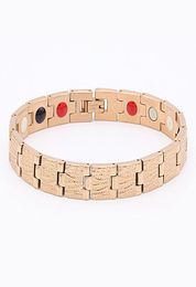 Stainless steel women jewelry magnet 4 in 1 element health bracelet Water ripple character pattern bracelets plated IP rose gold9181350