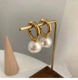 Dangle Earrings HUANZHI Vintage Pearl Ball Geometric Round Drop Gold Color Elegant Charm Temperament Jewelry For Women Korean