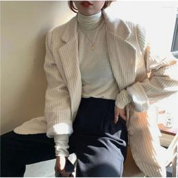 Women's Suits Female Coats And Jackets Outerwear Over White Loose Corduroy Solid Long Black Jacket Dress Blazers Clothing Sale Spring