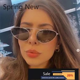 Sunglasses Fashionable Oval Shaped Titanium For Women Trendy And Unique Eyewear Thin Small Face Authentic Men's Glasses