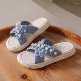 Slippers Fashion For Women's Summer Beach Shoes Pearl Chain Versatile Trendy Korean Edition