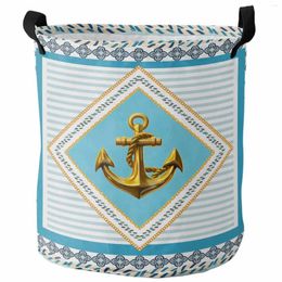 Laundry Bags Ship Anchor Metal Striped Chain Rope Foldable Dirty Basket Kid's Toy Organiser Waterproof Storage Baskets