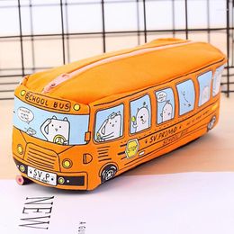 2Pcs Korean Cute School Bus Pencil Case Large Capacity High Quality Canvas Car Bag Student Stationery Supplies
