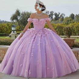 Luxury Pink Floral Quinceanera Dresses 2024 3D Flowers Crystal Beading Off The Shoulders Ball Gown Vestidos De Sweetheart Sweet 16 Dress