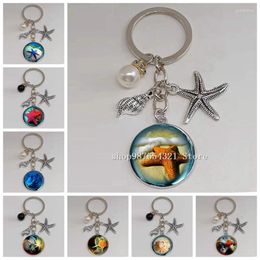 Keychains "Ocean Dream" Keychain Starfish Crystal Glass Pendant Car Bag Student Schoolbag Jewellery